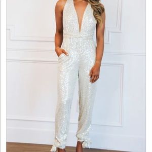 Ivory Sequin Jumpsuit - NWOT! Perfect for a bachelorette party